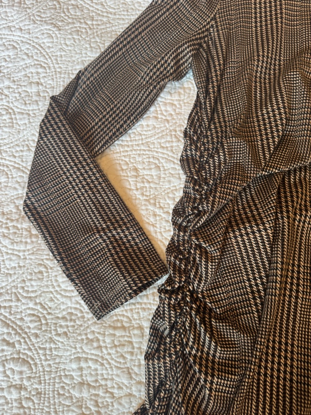 Veronica beard houndstooth Ruched Waist Long Sleeve Midi Dress. - Picture 8 of 11